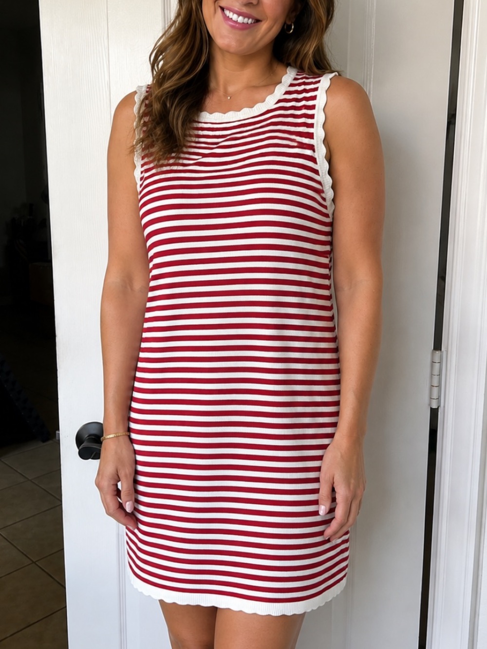 NWT Baevely Scalloped Trim Striped Knit Mini Dress 2XL